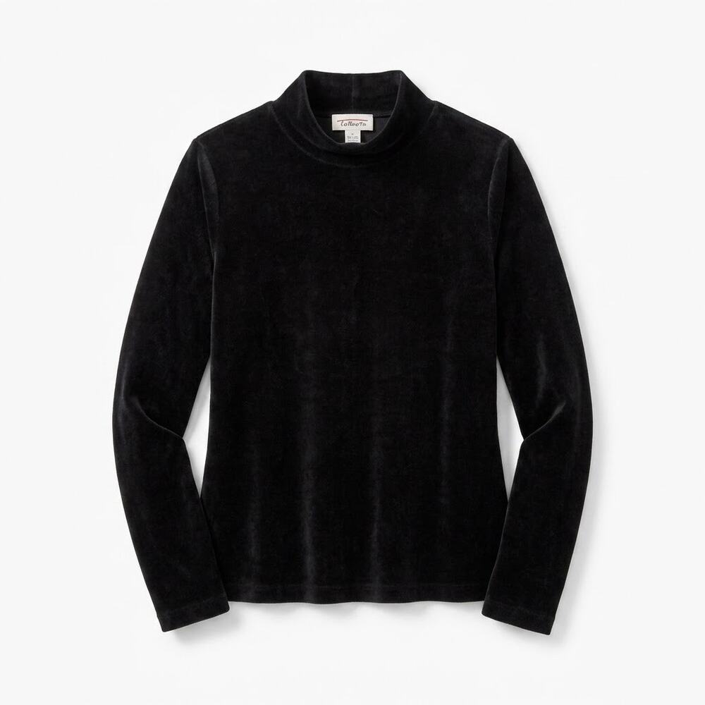 Talbots VTG 90s Soft Velvet Ribbed Mock Neck Sweater Black Casual Womens Medium